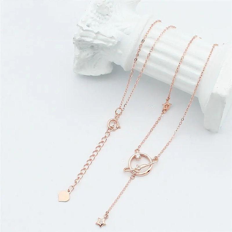 Rose Gold Plated Color Gold Niche Hollow Planet Necklace Simple Women'S Pure Purple Gold Variable Set Chain