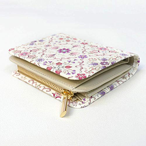 [Asakusa Bunko] Yuzen-dyed Bifold Wallet with L-shaped Zipper, Oriental Pattern, Edo Komon Pattern, Leather, Edo Purple