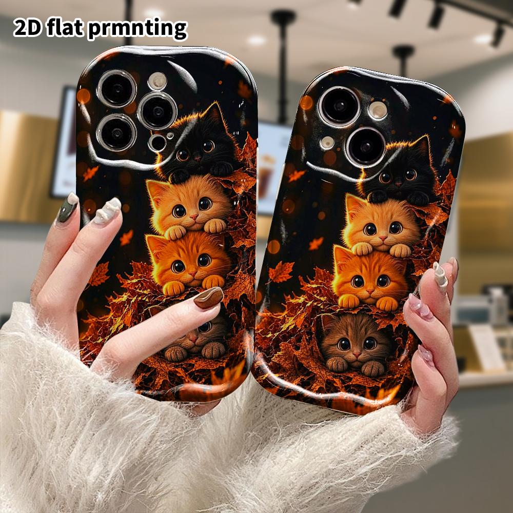 Phone Case: 2D Flat, Suitable for iPhone 18 17 16 15 14 13 12 Pro, Protective Case, Phone Decoration, Autumn Kittens, Halloween and Christmas Gifts