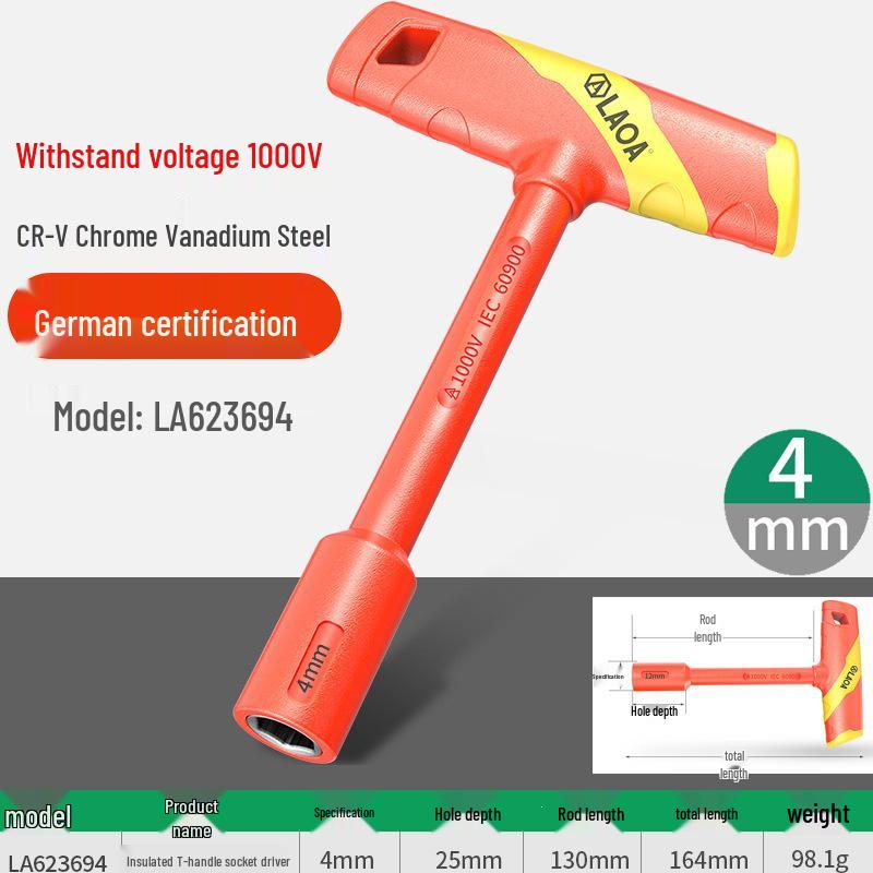 High Voltage Insulated T-Handle Socket Wrench for EV Maintenance