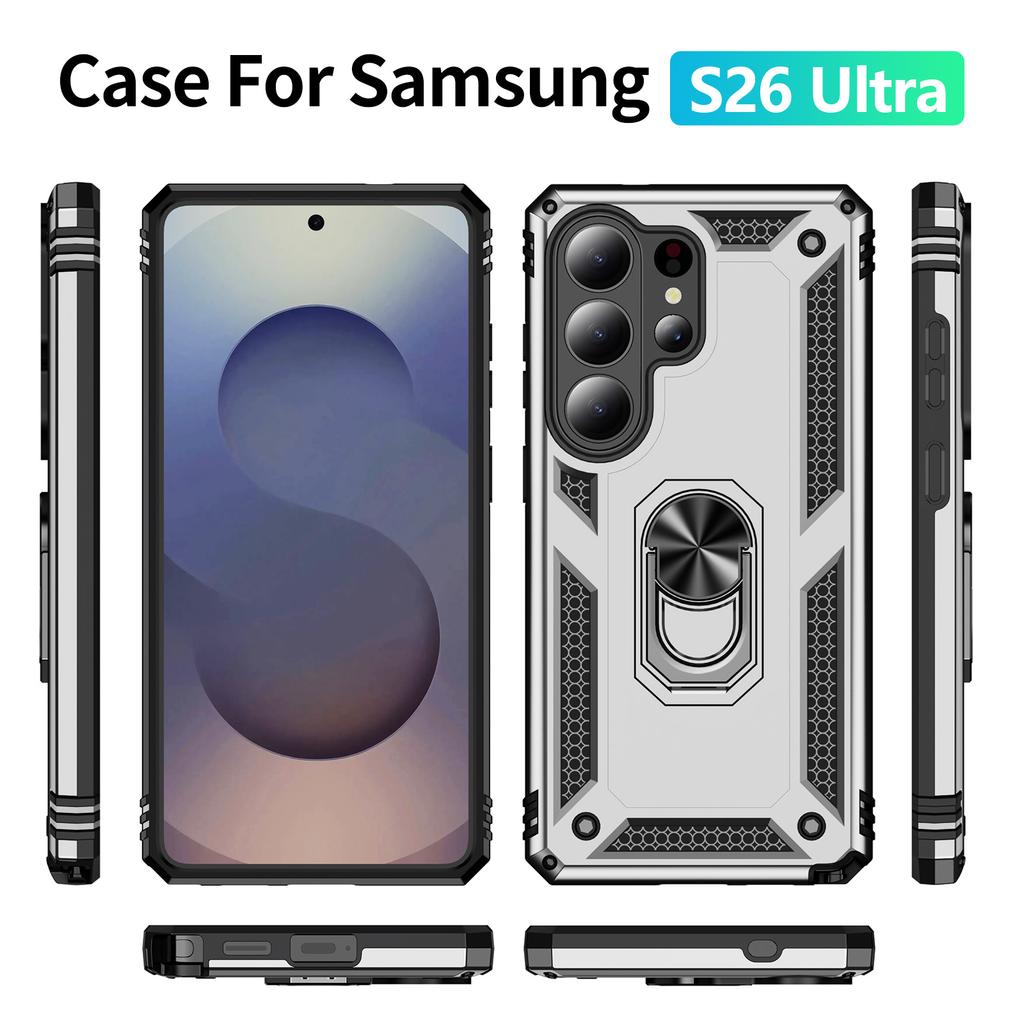 Case for Galaxy S26 Ultra - TPU+PC, Silver, With Stand