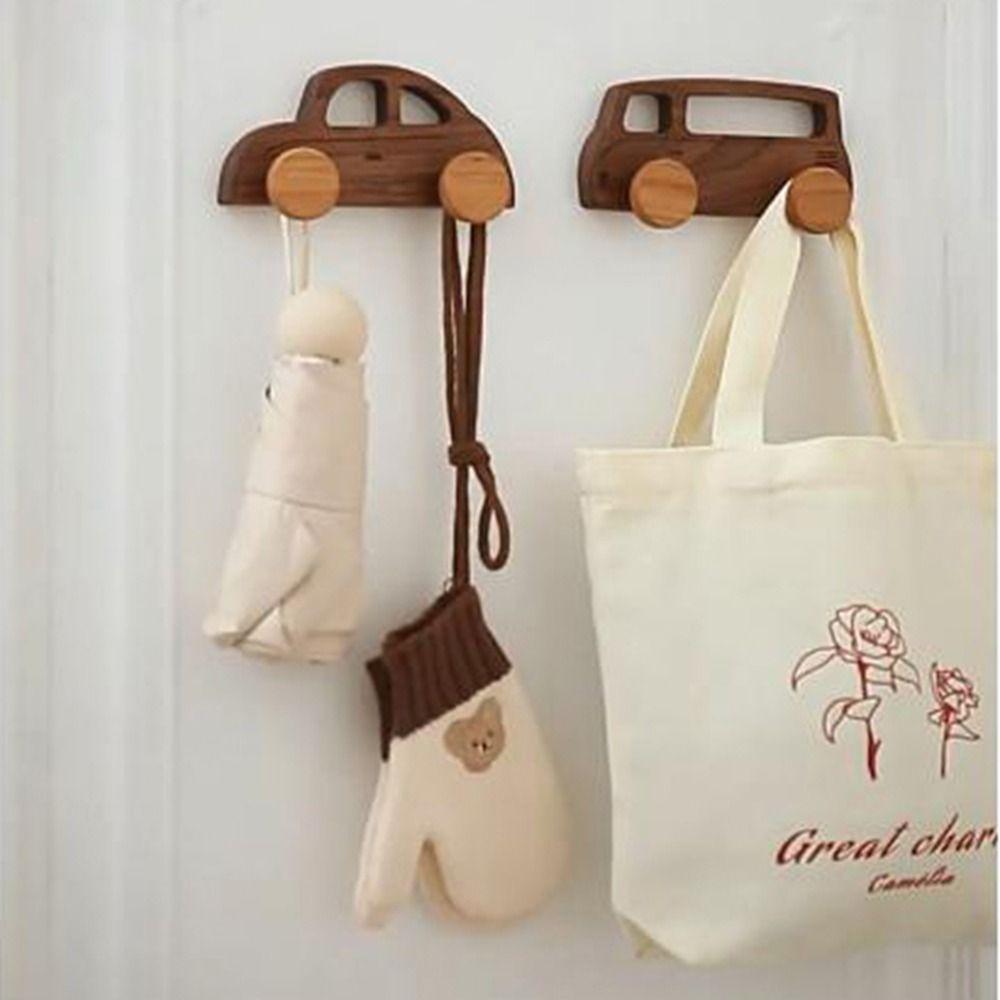 Wall Mounted Wood Car Shaped Hooks Decorative Coat Bag Hook Cartoon Car Wall Hooks  Entrance