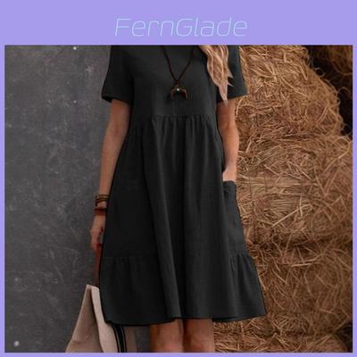 Vintage Cotton Linen Summer Dress With Pockets And Pleated Details For Women