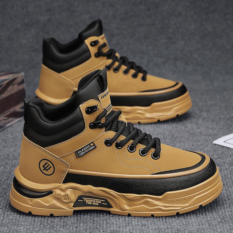 Height Increasing Sporty Men‘s Boots Spring Autumn Outdoor Casual Thick Sole High Top Durable British Vintage Youth Work Shoes