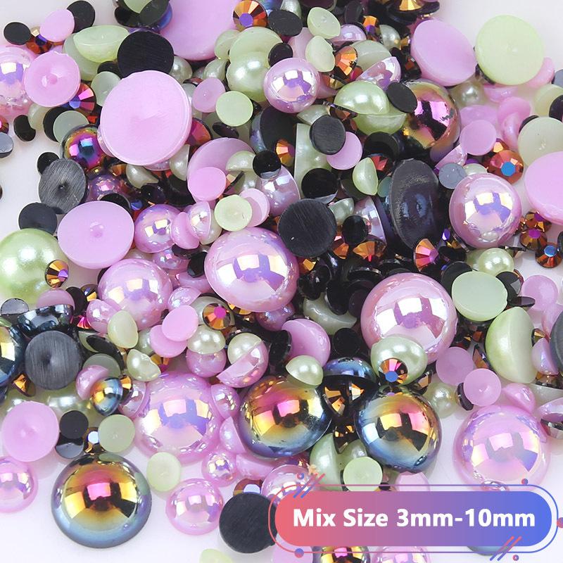 Hot Sale Color Mixed Semicircular Pearl Resin Diamond Mixed 3-10Mm Highlight Abs Pearl Diy Jewelry