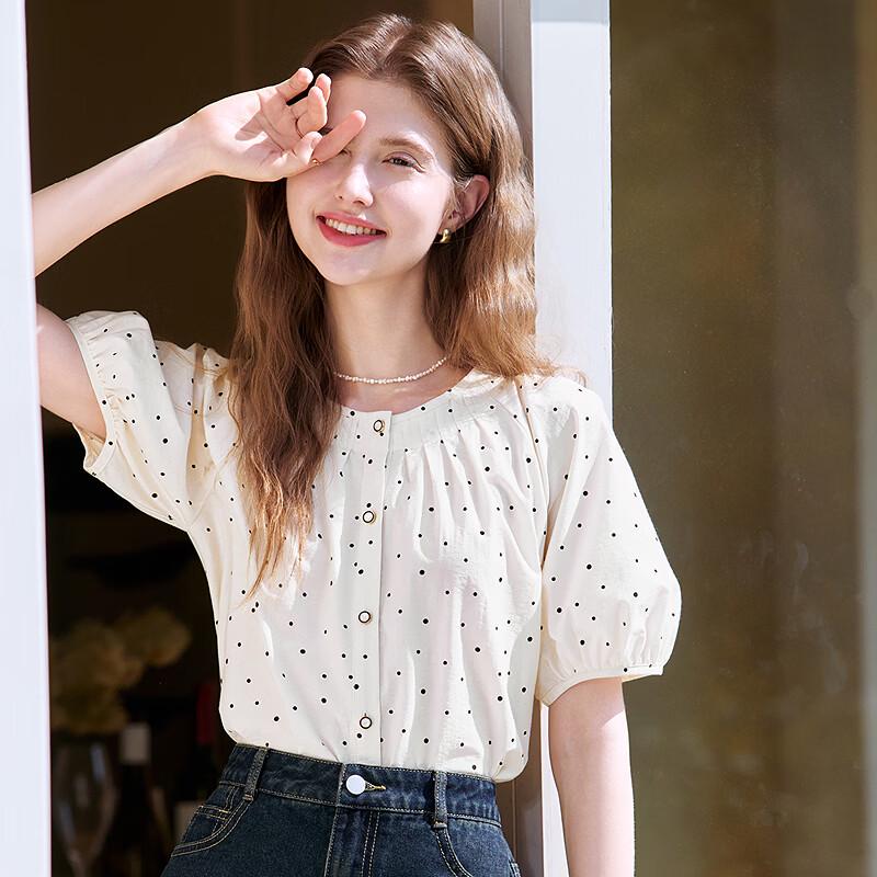 Betu Women's Polka Dot Lantern Sleeve Short Sleeve Shirt 2503T60