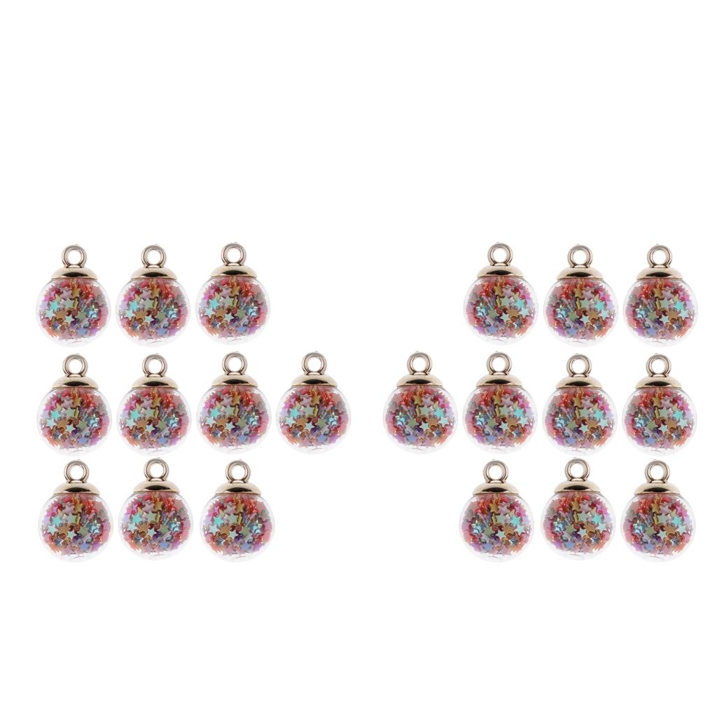 DIY 20Pcs 16mm Colored Stars Transparent Glass Ball Charms With Tiny Star Pendant Findings Craft