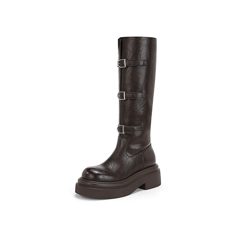 Wu Xuanyi same Su Yinyin thick-soled heightening locomotive belt buckle medium and high boots knight boots women's autumn and winter short boots