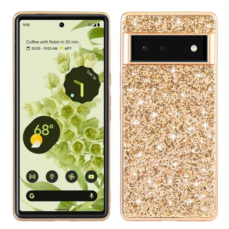 Glitzerhülle für Google Pixel 7 Pro 6 8 Silikon-Stoßfänger Stoßfest Hartplastik Beschichtet Handyhülle für Pixel 8 Pixel 7