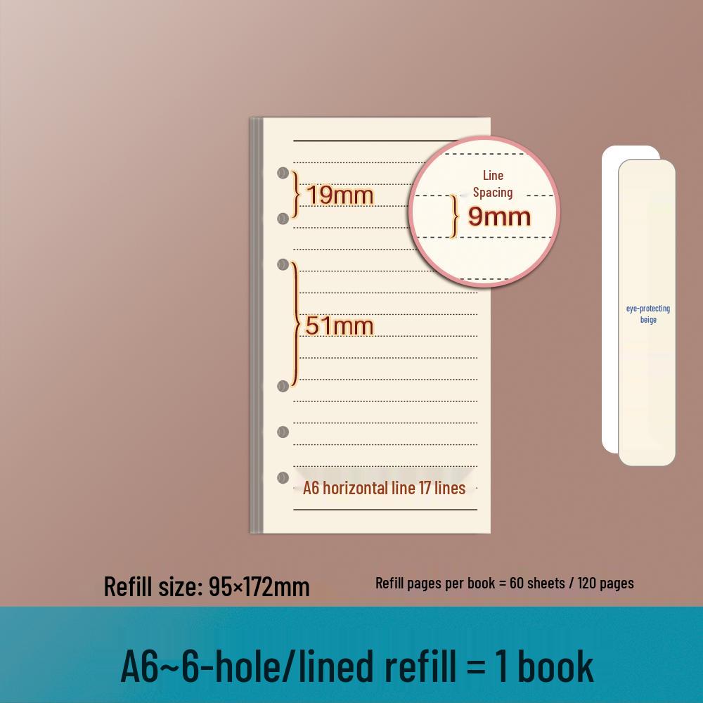A5/A6/A4/B5 Loose-Leaf Notebook Refills: Ivory Ruled Pages, 6/9/4-Hole Options, Eye Protection