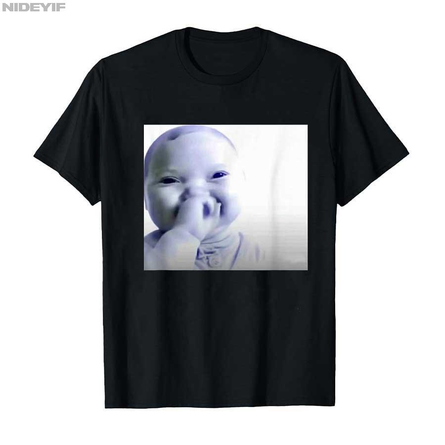 Funny AI Baby Holding Laugh Meme Viral Trend T-shirt For Men Women 100% Cotton T Shirts Short Sleeve Tops 1121-2