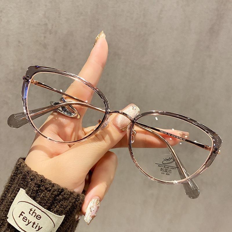 Ultra-light Brown Mocha Retro Cat Eye Women's Glasses Frame Anti-blue Light Radiation Protection Fashionable Flat Lens Eyewear