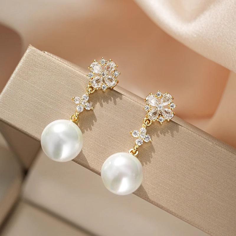 Korean Style Snowflake Zirconia Tassel Pearl Stud Earrings - Elegant, Versatile, Luxury Ear Jewelry