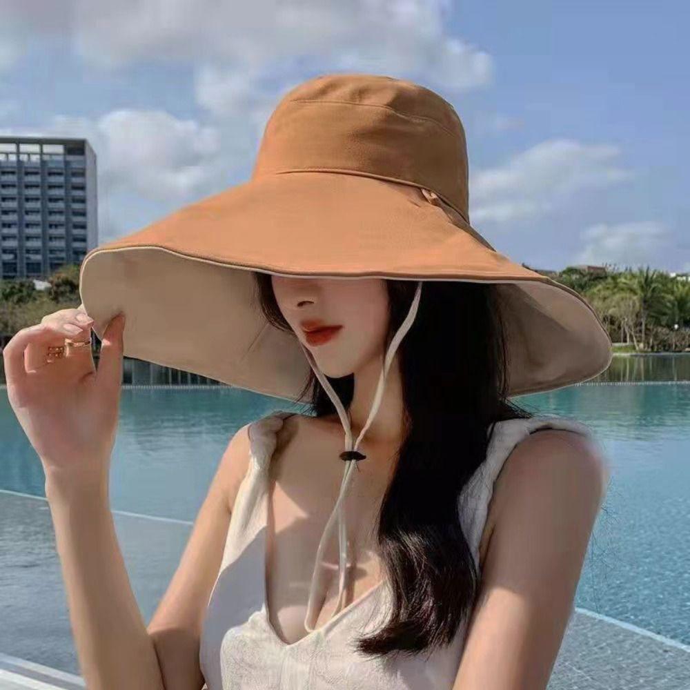 Solid Color Sunscreen Sun Hat UV Protection Hiking Bucket Hat Casual Women Fisherman Hat  Fishing