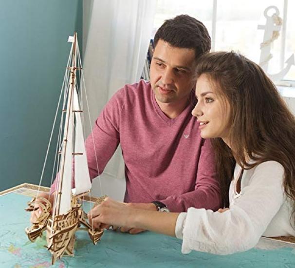 Ugears Trimaran Yacht 70059 Wooden Puzzle, Crafts & Model Building Kit, No Glue or Tools Required, for Adults
