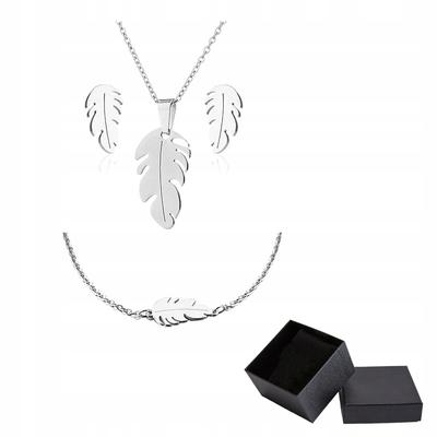 Silver Jewelry Set Surgical Steel Leaf Pendant Gift
