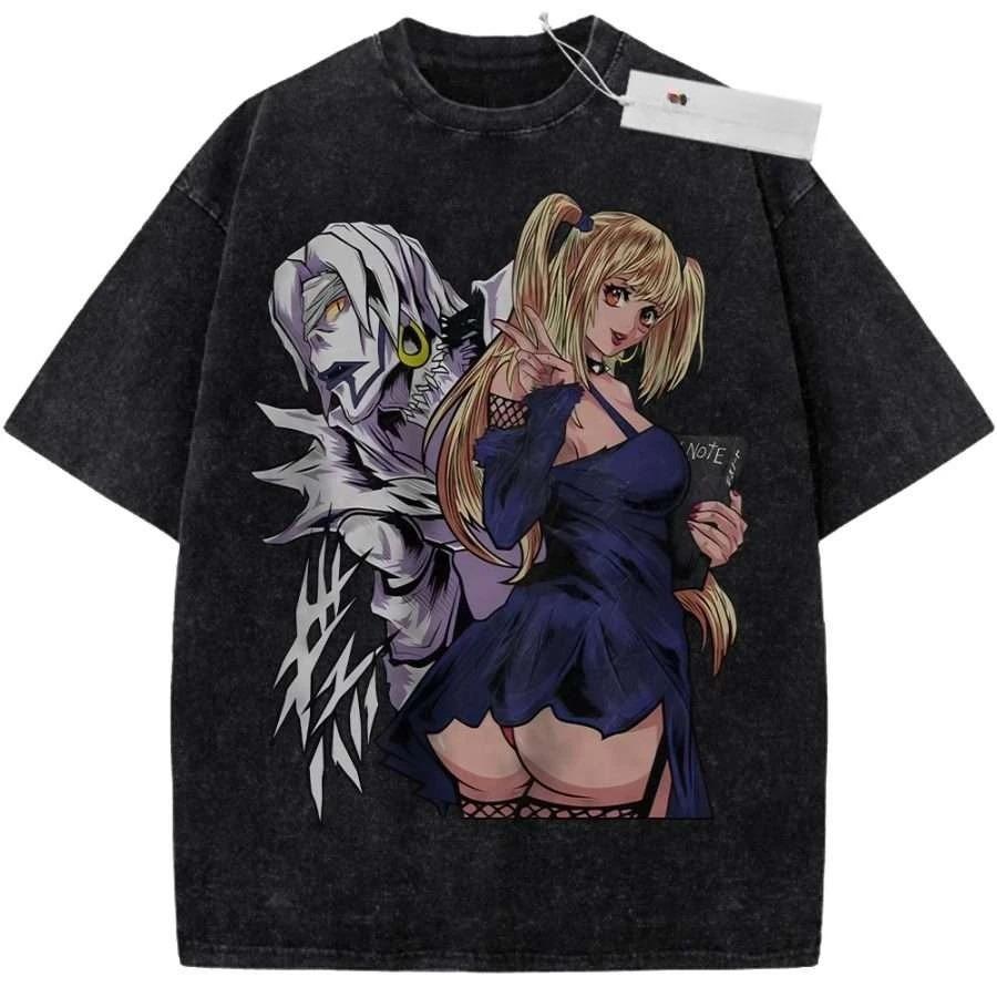 Death Note Manga Ryuk Light Yagami L Character Collage Graphic Oversized Vintage Washed Streetwear T-Shirt Top for Anime & Manga Fans L