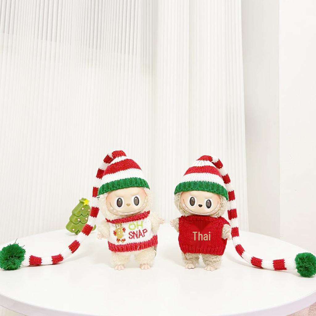 Labubu Macaron Christmas Set: 15cm Blind Box Pendant Doll with New Year Clothes