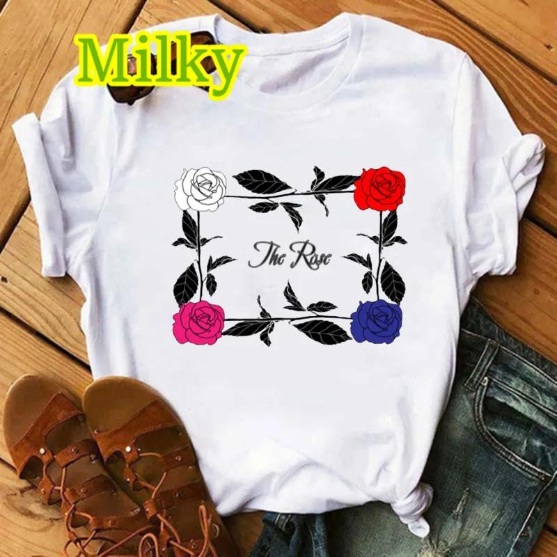 Camiseta Kpop The Rose Band Música Coreana Gráficos Engraçados Y2K Tops Camiseta de Verão Harajuku Casual Estampa Moda Feminina Camiseta