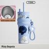Floral Thermos Mug with Ceramic Liner - Large Capacity, Portable Cooler Cup with Straw for Car
