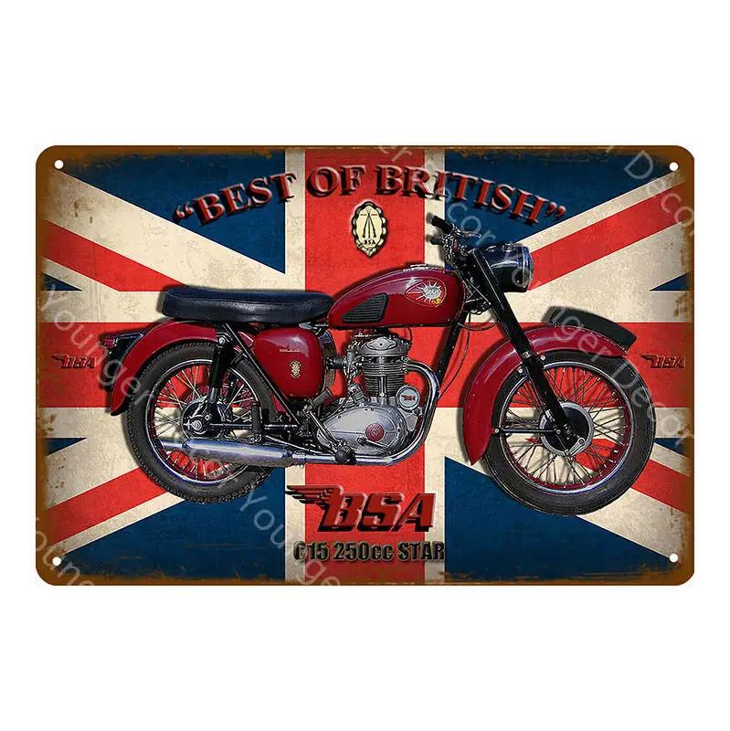 Klassische Britische Motorräder BSA Norton Velocette Douglas Ariel Metallschild Blechschild Wandkunst Poster Vintage Garagen Dekoration 20x30cm（7.8x11.8inch）