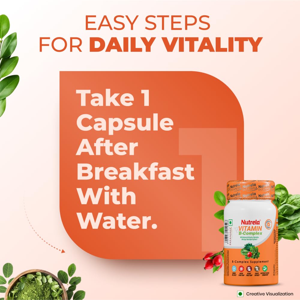 Nutrela Daily Energy Biofermented B Complex 30 Capsules x Pack Of 2 For Men Women Metabolism Support Vitality Supplement