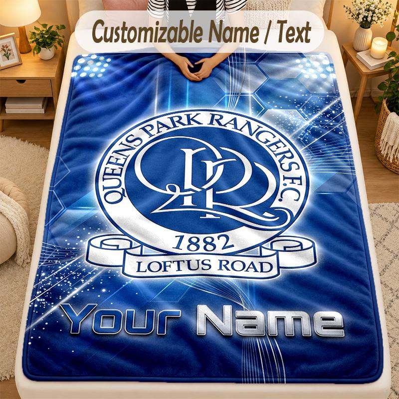 Flannel BlanketQueens Park Rangers FC Custom Name Text Personalized Soft Warm Throw Blanket Home Decor Gift