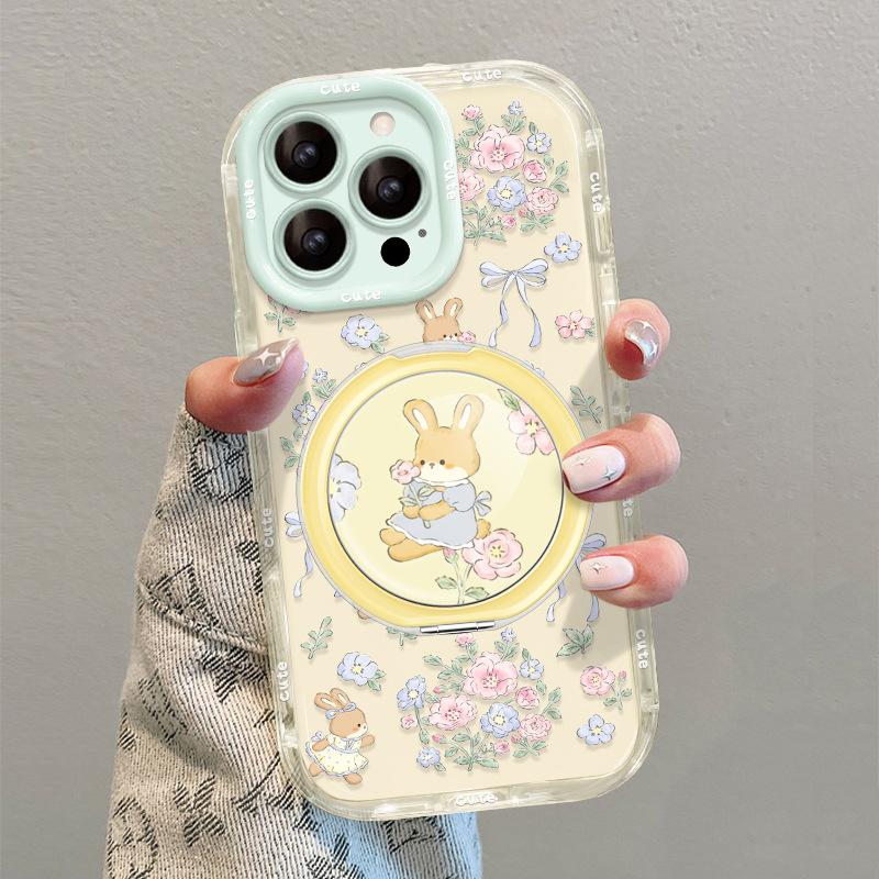 Rabbit Flower Applies To Apple 17promax Mobile Phone Case Iphone15 Cute 16 New Women's Models 14 Pivot Bracket 13