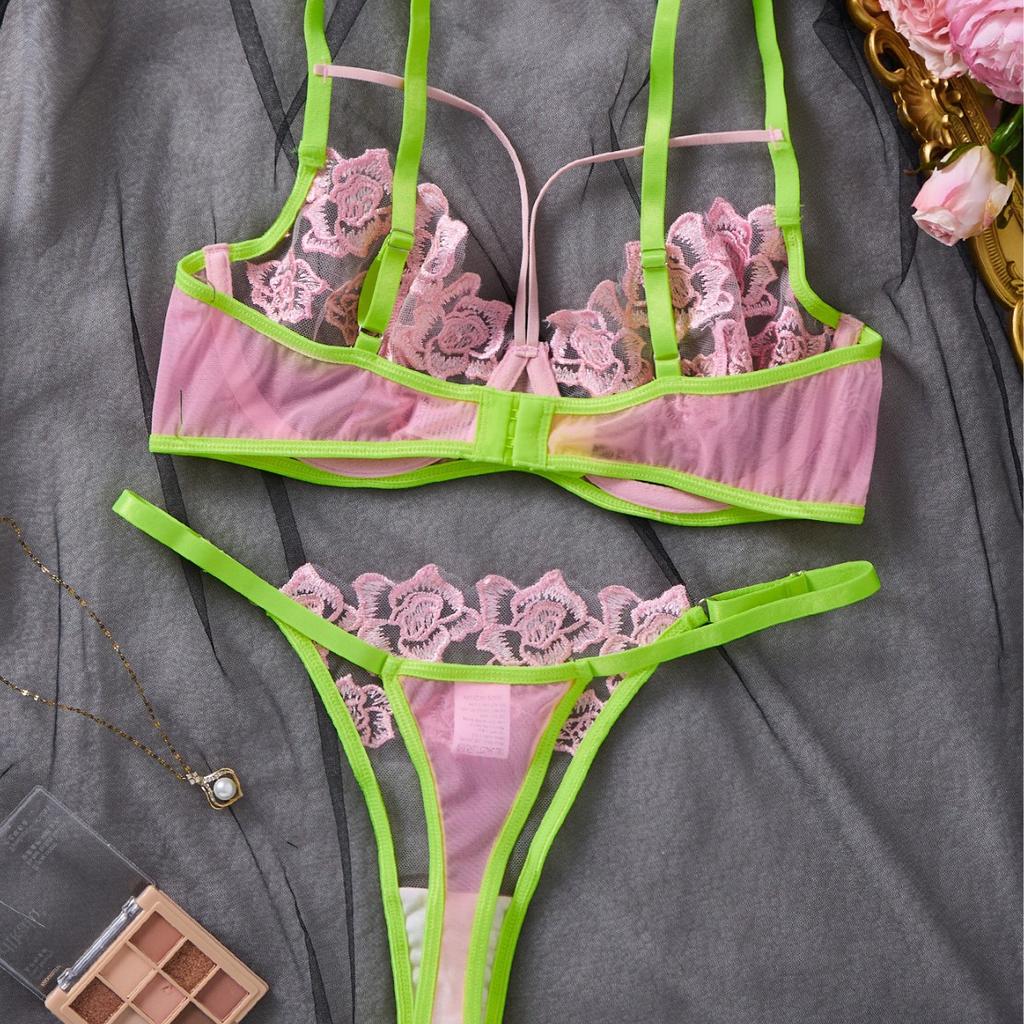 New Sex Underwear Pure Desire European and American Sex Underwear Sexy Transparent Embroidered Mesh Bra Thong Set
