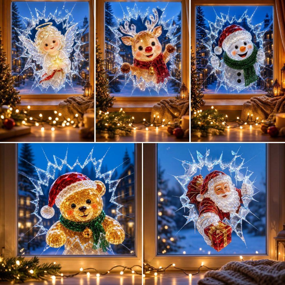 Cartoon Crystal Break-In Christmas Decal Static Cling Fake Broken Glass Cling Decal Holiday Party