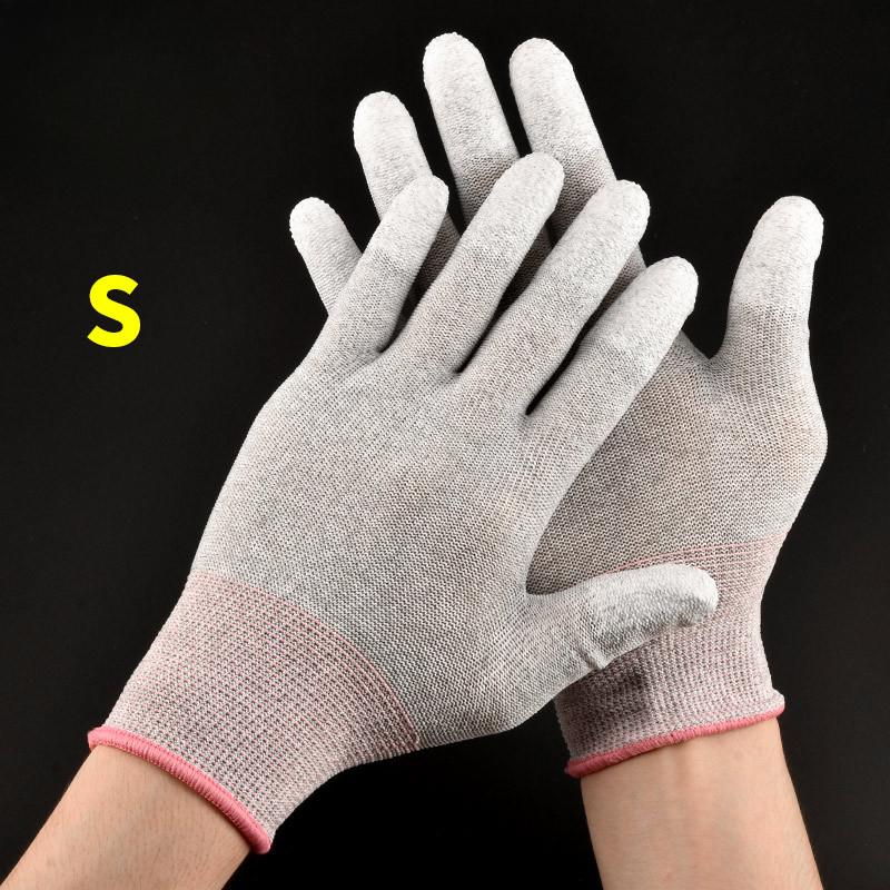 5 Pairs Of Anti-Static Carbon Fiber Gloves, Nylon Anti-Static Labor Insurance Gloves, Pu Finger-Coated Carbon Fiber Anti-Static Finger Gloves