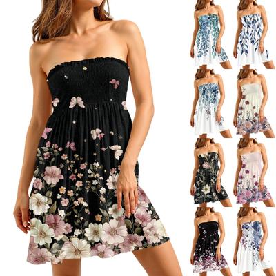 Schlauchkleid für Damen, süßes, sexy, schulterfreies, ärmelloses Kleid mit Print
