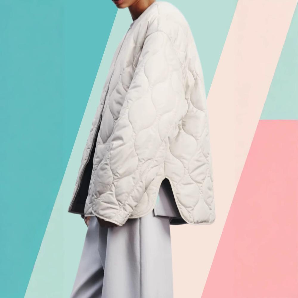 Women's Autumn & Winter Quilted Cotton Jacket: Comfortable Round Neck, Long Sleeves, Zipper Pockets, Warm Outerwear