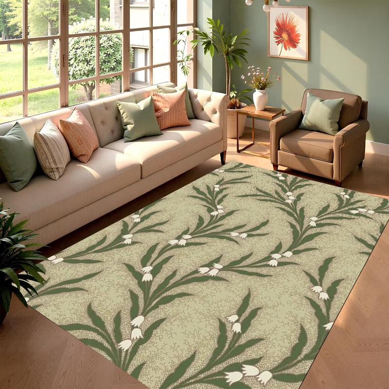 

Modern Green Floral Area Rug Carpet Mat Rug Home Decoration Leaf Flower Pattern Non Slip Floor Rug for Living Room 40X60CM