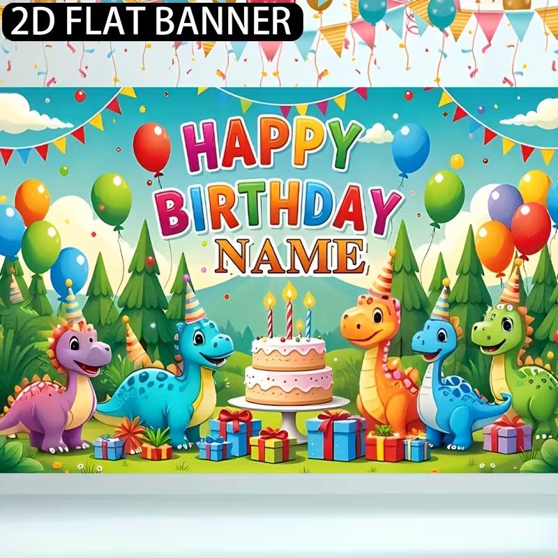 Personalized Dinosaur Birthday Backdrop Customizable Name Jungle Dino Party Banner for Kids