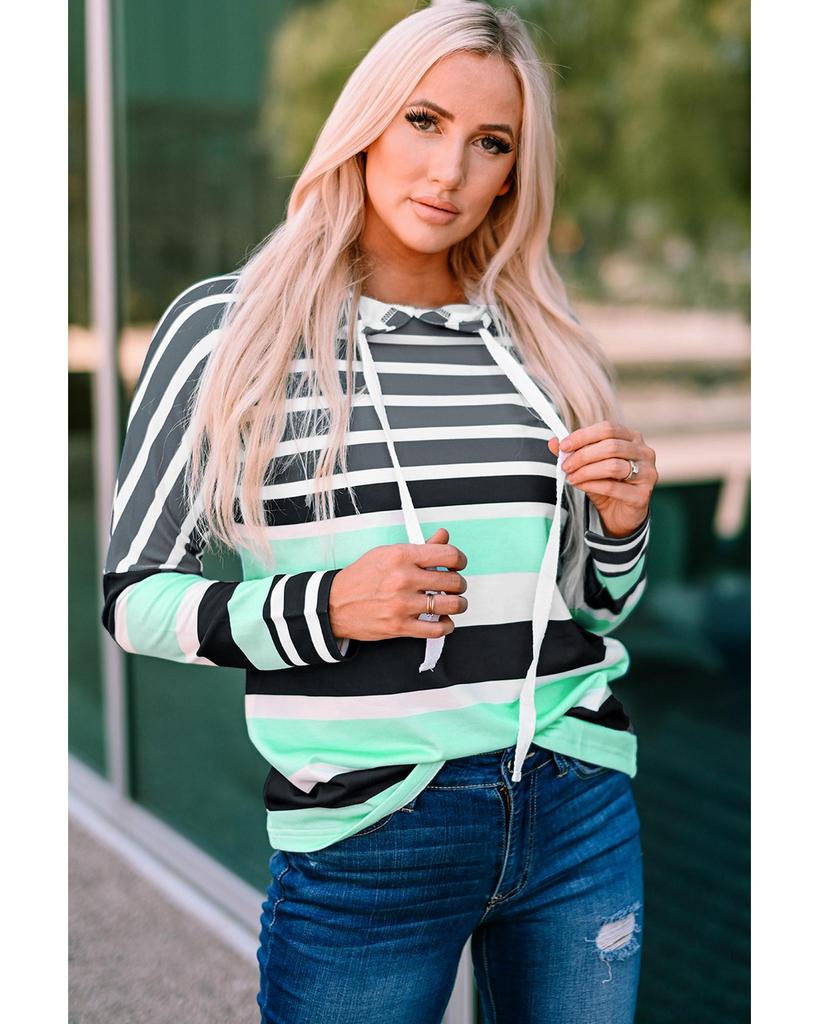 Azura Exchange Striped Drawstring Long Sleeve Hoodie
