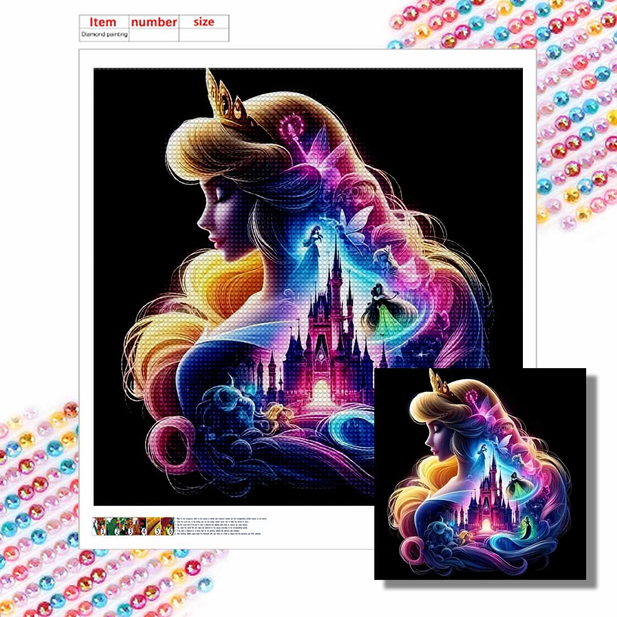 

DIY Diamond Painting Round Diamond The Back View of The Princess Full Diamond Mosaic Home Decoration Painting Cross Stitch Kit Round 20x20cm