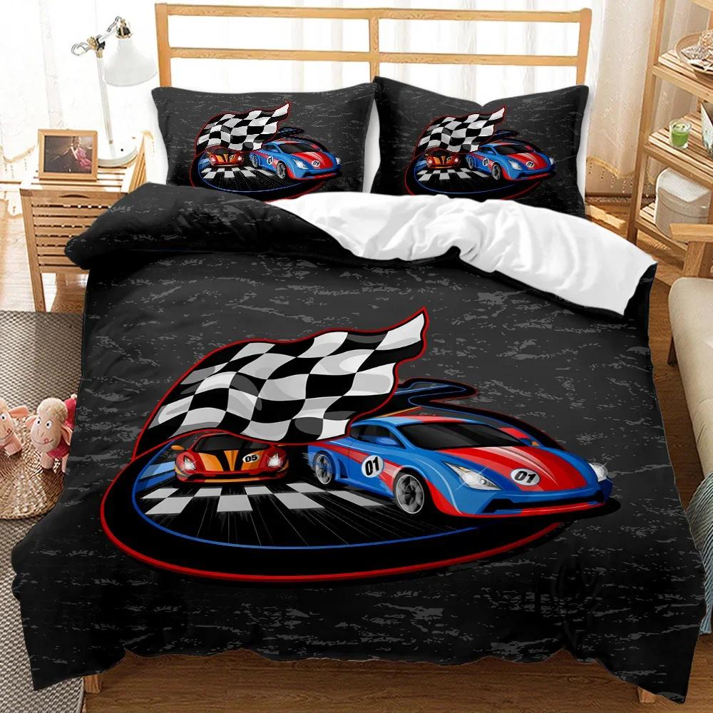 Race Car Bedding Set Boys Extreme Sports Duvet Cover Set Cool Car Comforter Cover Car Sports Queen Size Polyester Quilt Cover