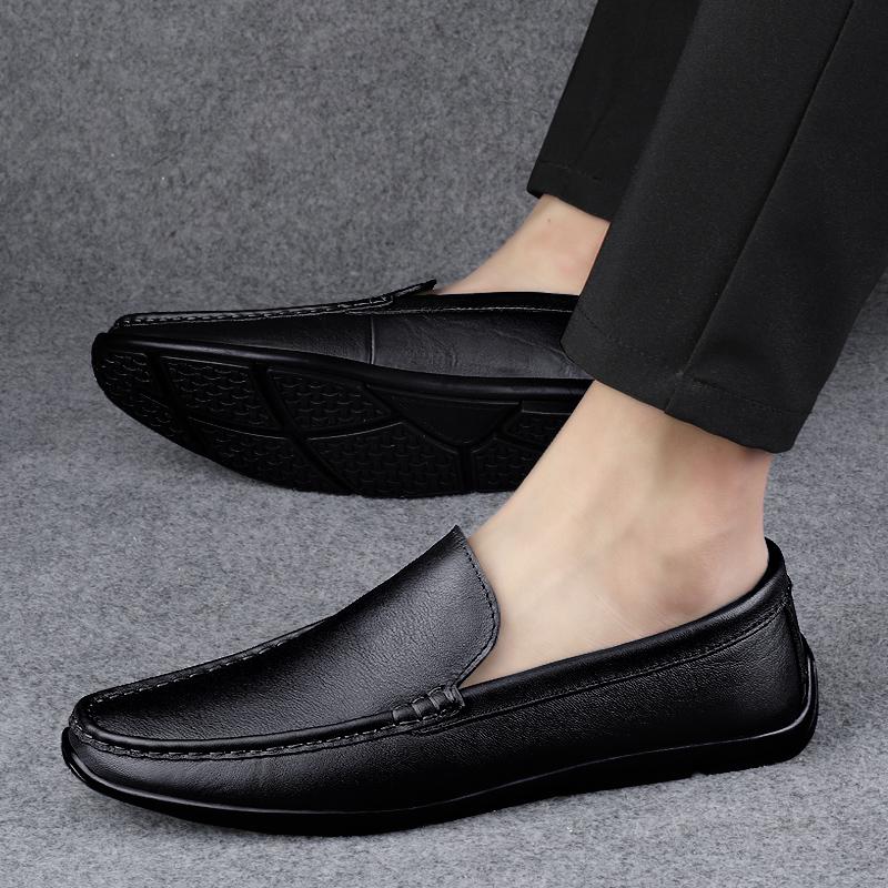 FashionMen Leather Loafers outdoor fashion Non Slip Walking Flats Breathable Outdoor Slip on Casual Shoes for Male Antiskid Footwear