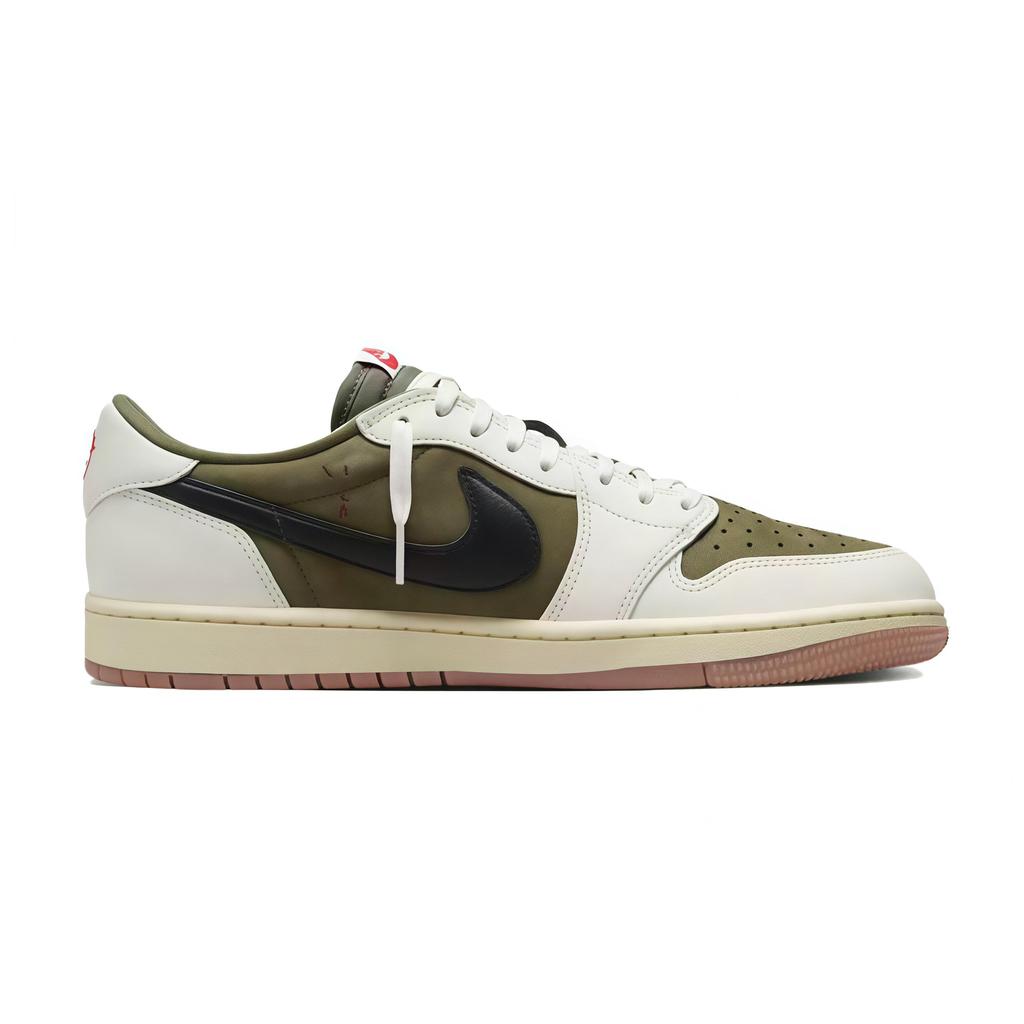 Travis Scott x Jordan Air Jordan 1 Graffiti Olive Barb Slijtvast Ademend Lage top Vintage Basketbalschoenen DZ4137-700(Team1510-)