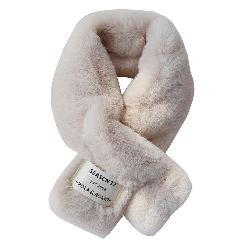 Soft Furry Scarf Korean Style Label Japanese Autumn and Winter Ins Plush Girl Scarf Imitation Rex Rabbit Fur Thickened Cross