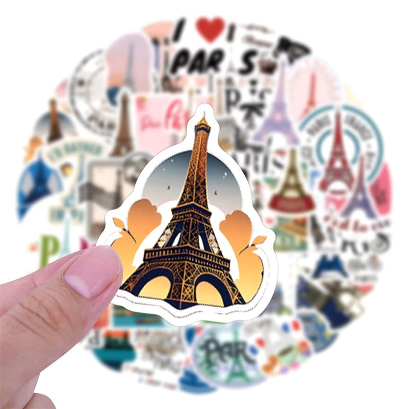 55Pcs France Paris Landscape Stickers Eiffel Tower Decals Diy Motorcycle Luggage Guitar Cartoon Cool Graffiti Decal Sticker
