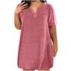 Dámské šaty velké velikosti s výstřihem do V, krátkým rukávem, letní ležérní jednobarevná tunika s kapsou