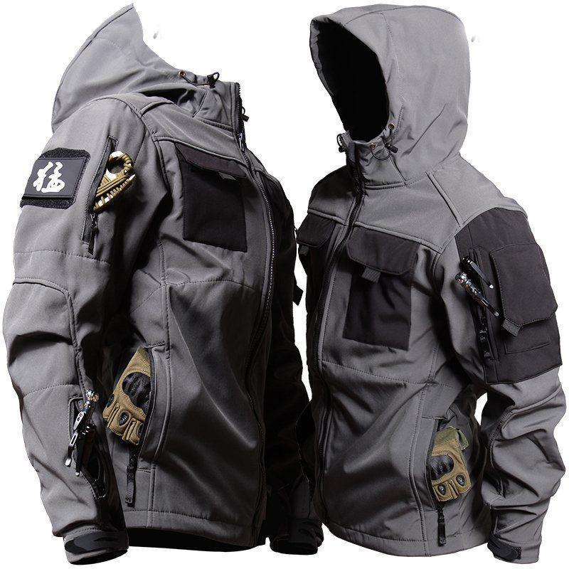 Men Lurker Shark Skin Soft Shell Tactical Jacket Waterproof Fleece Hooded Coat Hunt Clothes Outdoor New Solid Pocket Jacket Men
