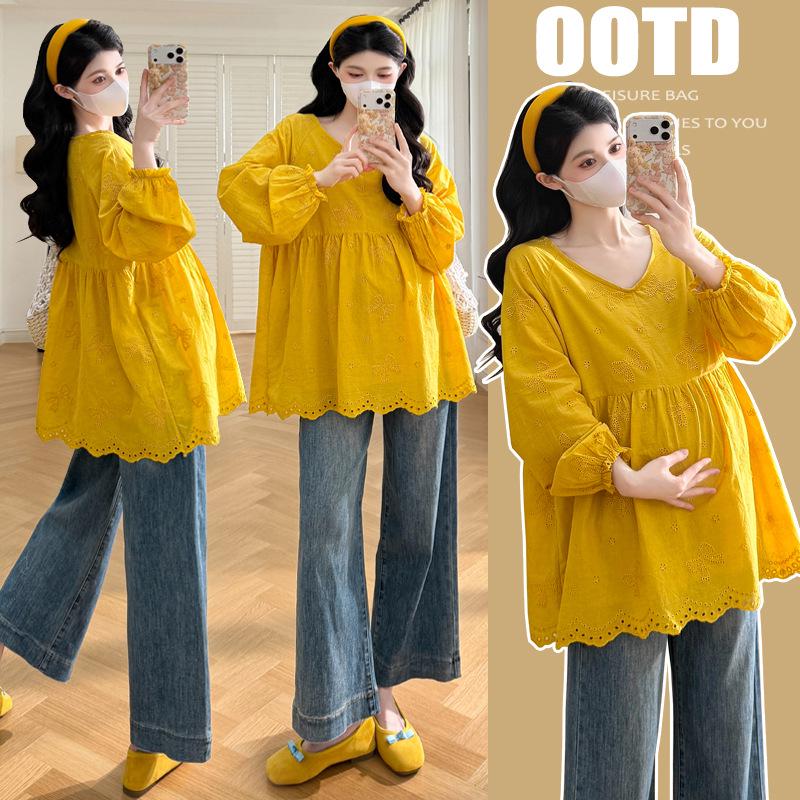 2026 Trendy Spring Maternity Embroidered Long Sleeve Shirt 2XL
