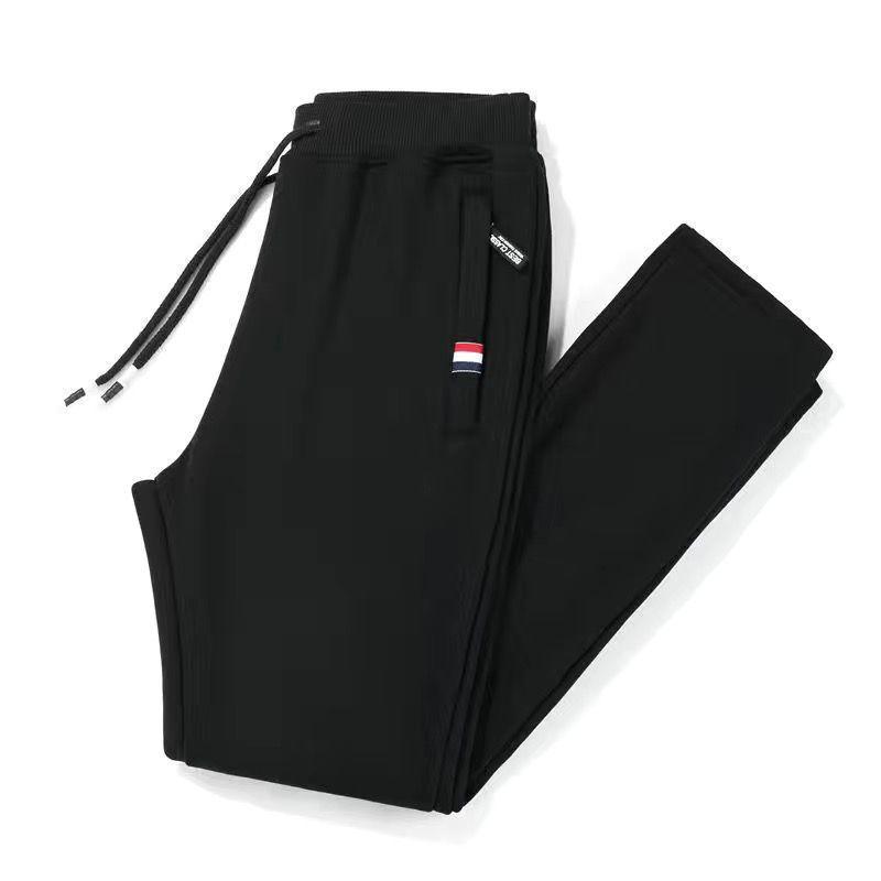 Pánské podzimní/zimní zateplené bavlněné tepláky s rovnými nohavicemi - Volný střih, nadměrná velikost, ležérní kalhoty