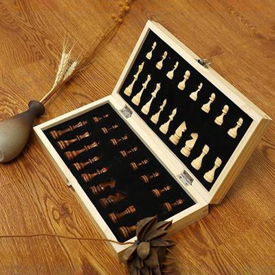Set di Scacchi Intarsiato in Legno con Pezzi e Scacchiera Pieghevole, Scatola Portaoggetti Gioco,