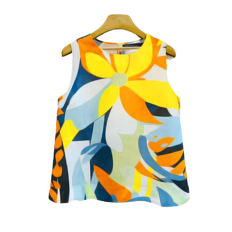 ZANZEA Women Casual Round Neck Loose Print Sleeveless Tank Tops