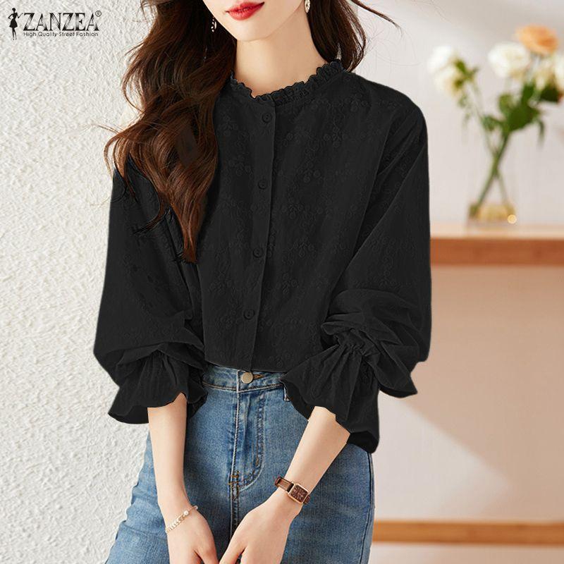 ZANZEA Bluză casual de damă cu gât rotund, largă, cu mâneci lungi, patchwork