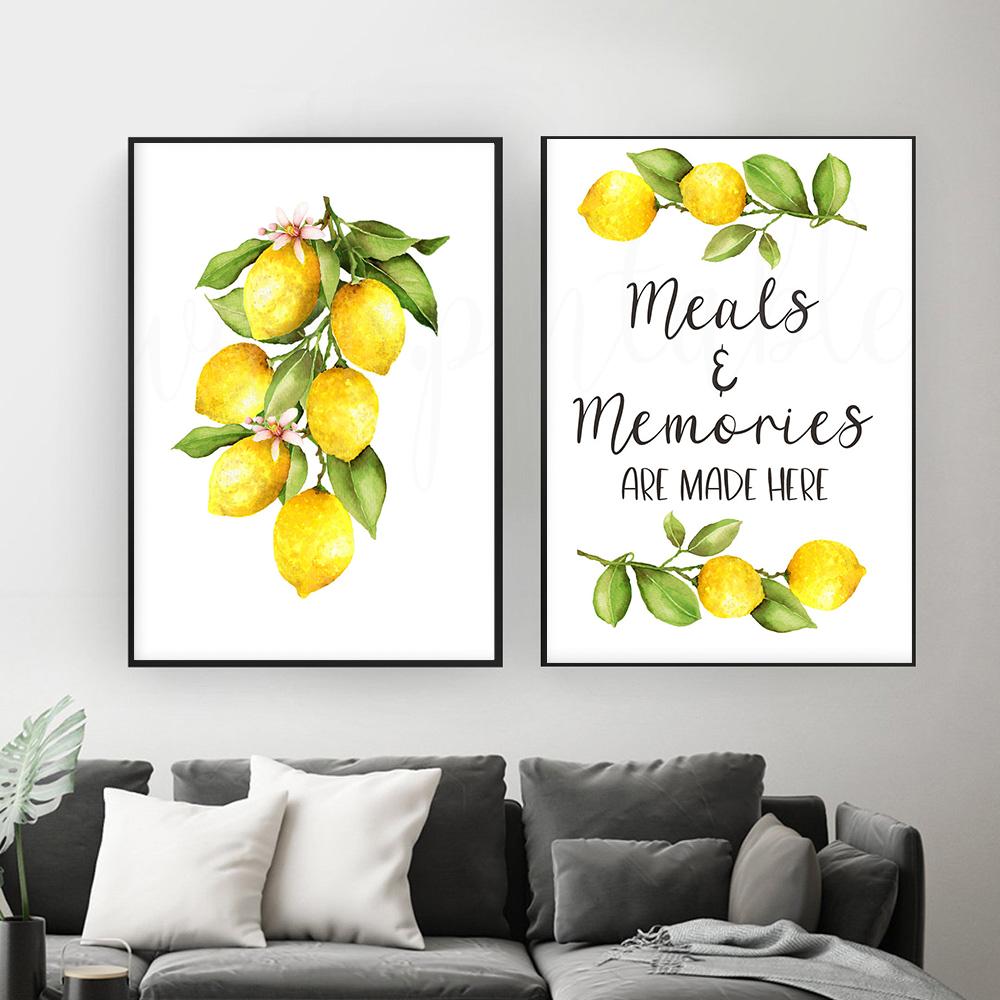 Kitchen Lemon Posters and Prints Decoration Canvas Wall Pictures Meals And Memories Are Made Here Quotes Art Painting Gift Decor